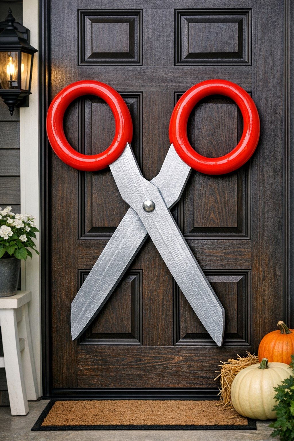 Finished giant back-to-school scissors front door hanger