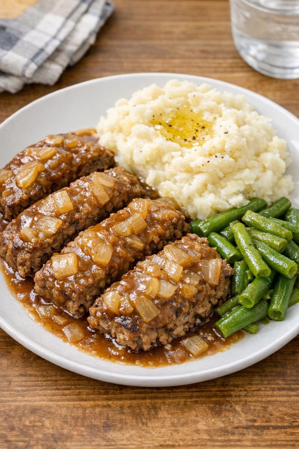 Finished poor man's steak plated with gravy