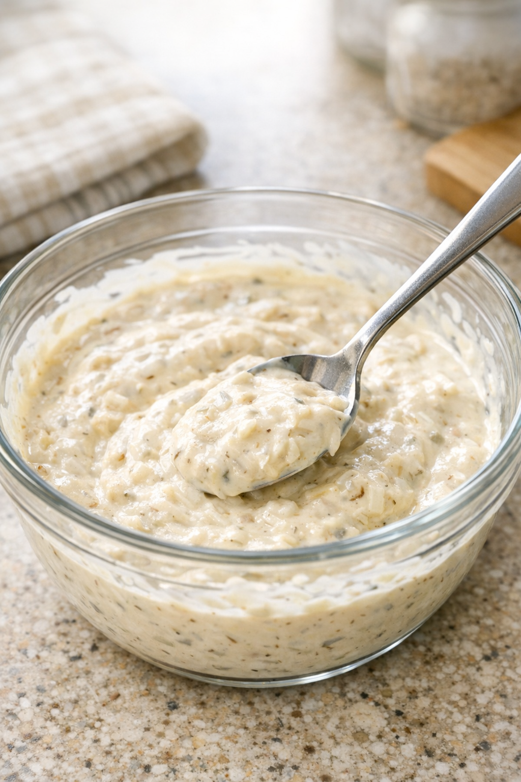 Creamy onion sauce mixed in a bowl