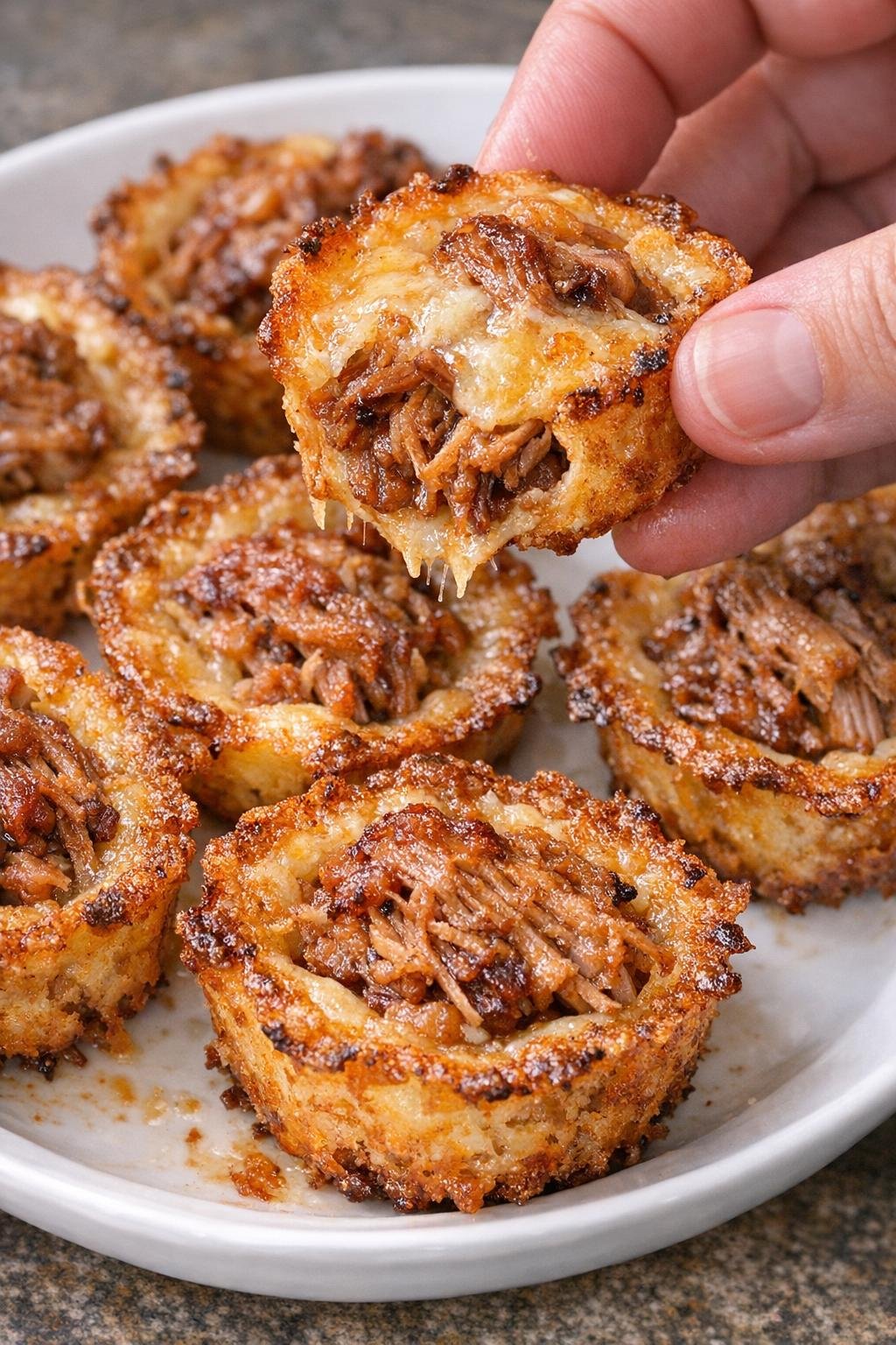 Low carb pulled pork Davenport bites on a platter