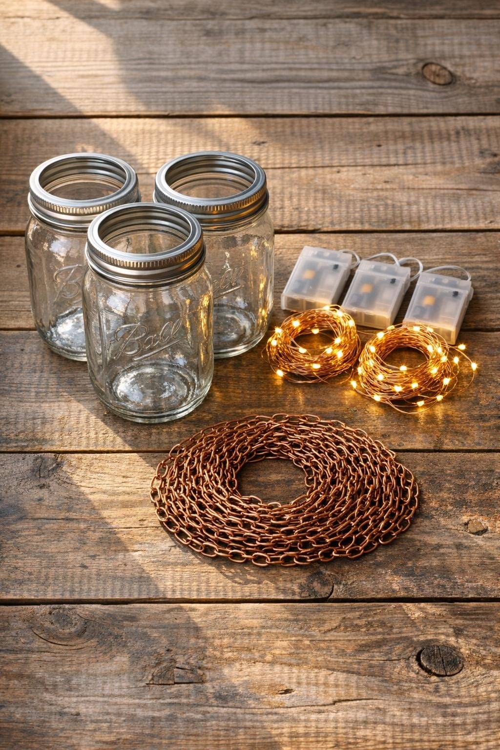 Materials for mason jar harvest lanterns laid out together
