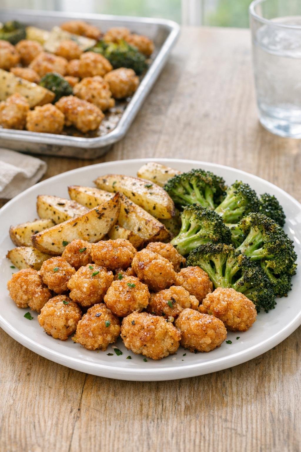 Finished plated popcorn chicken dinner