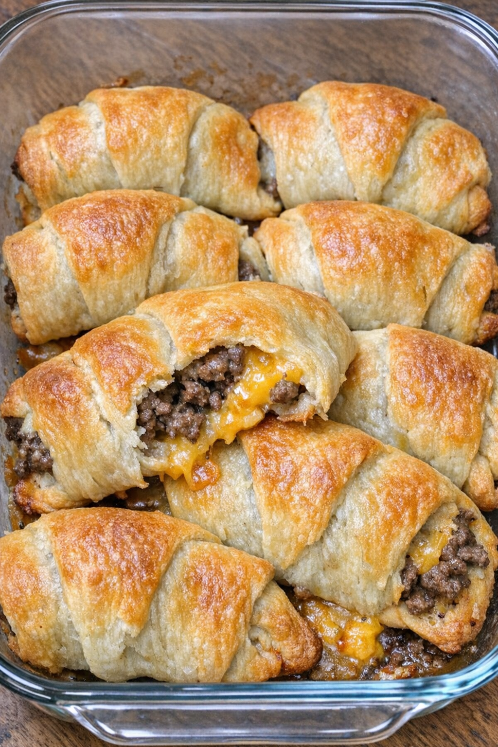 Oven baked beef crescent pastries fresh from the oven