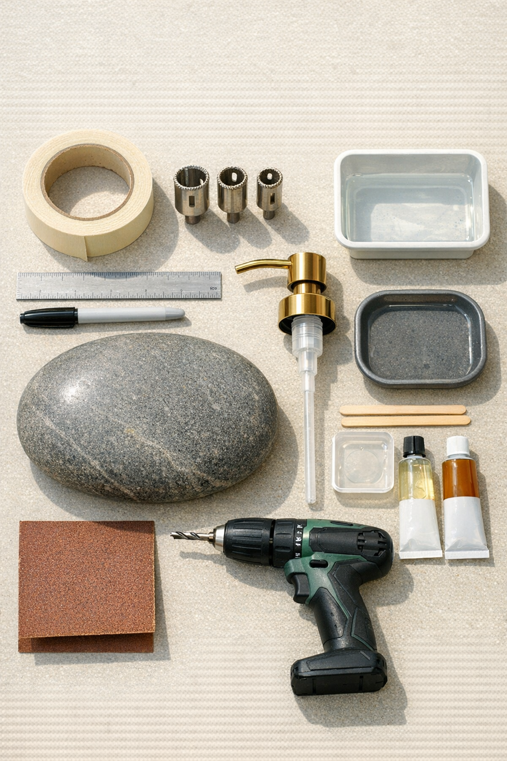 Materials for making a river stone soap dispenser