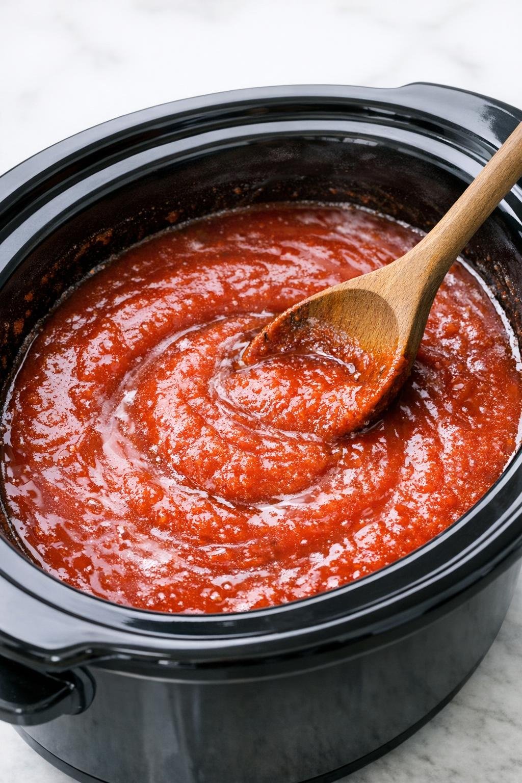 Sauce and water mixed in slow cooker