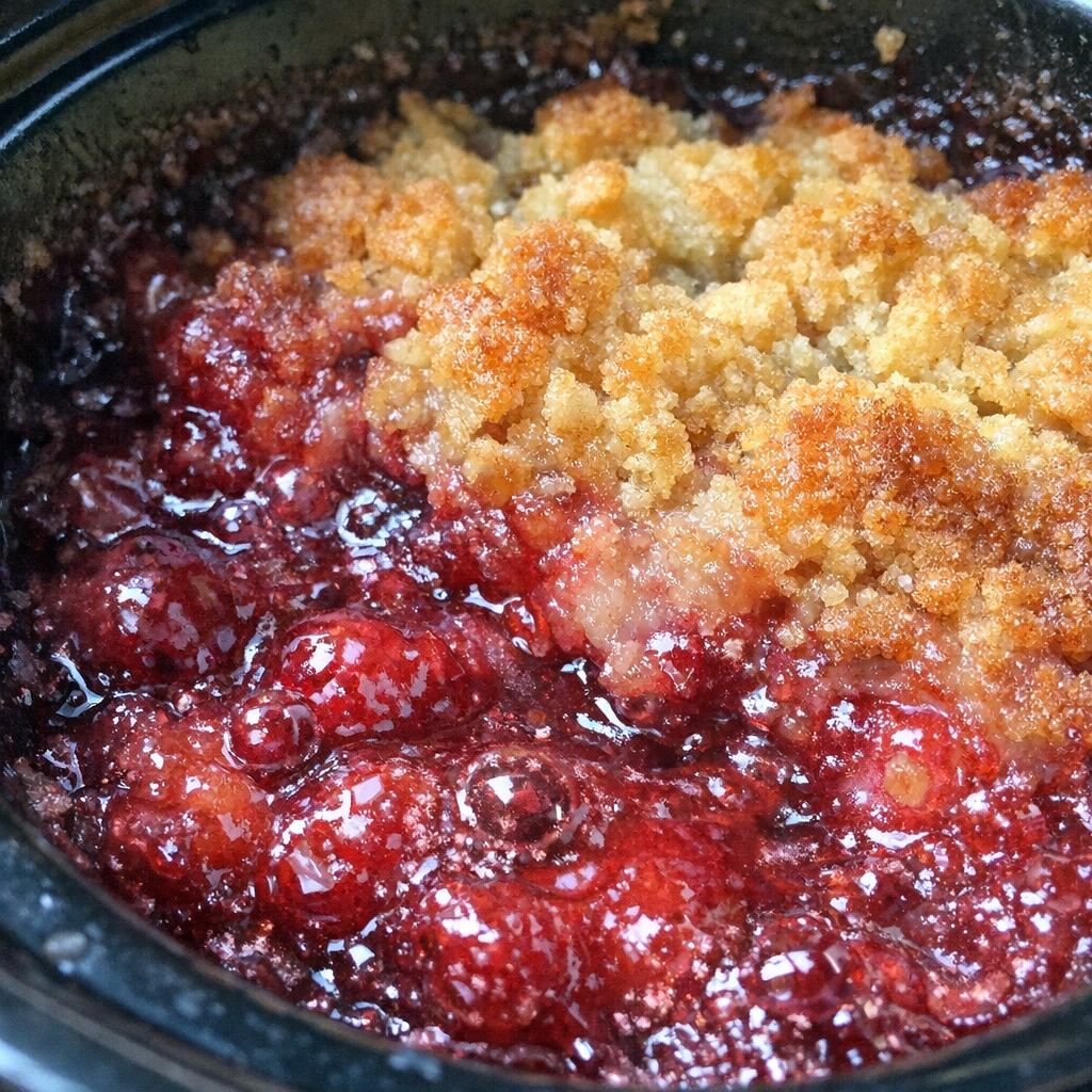 Finished ruby-toned summer bake in the slow cooker
