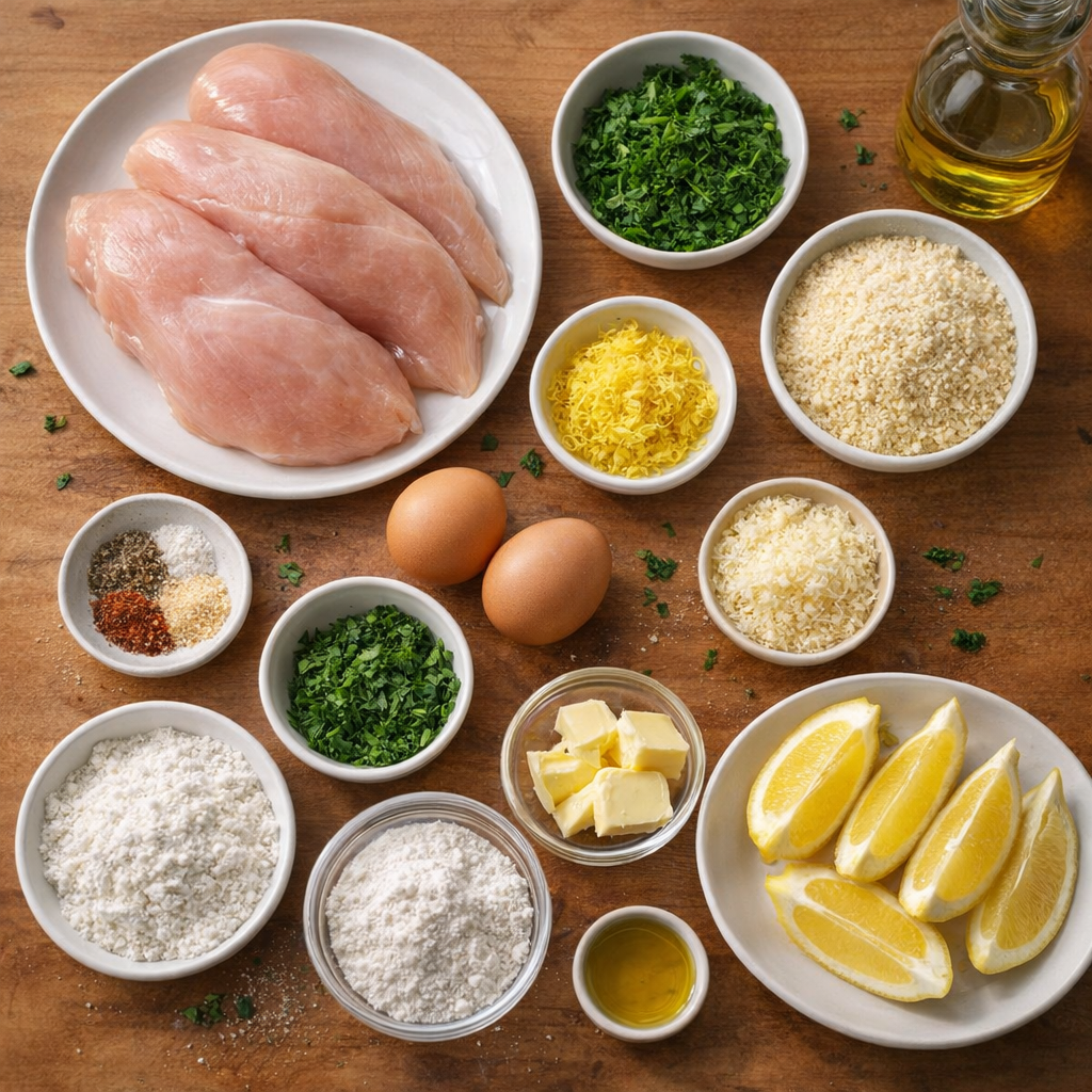 Ingredients arranged for lemon herb chicken