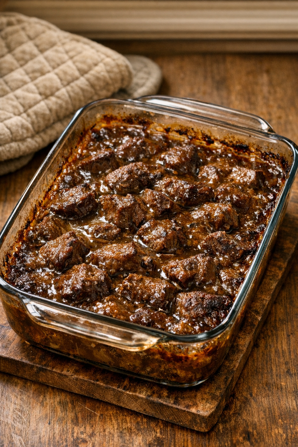 Baked beef casserole fresh from the oven