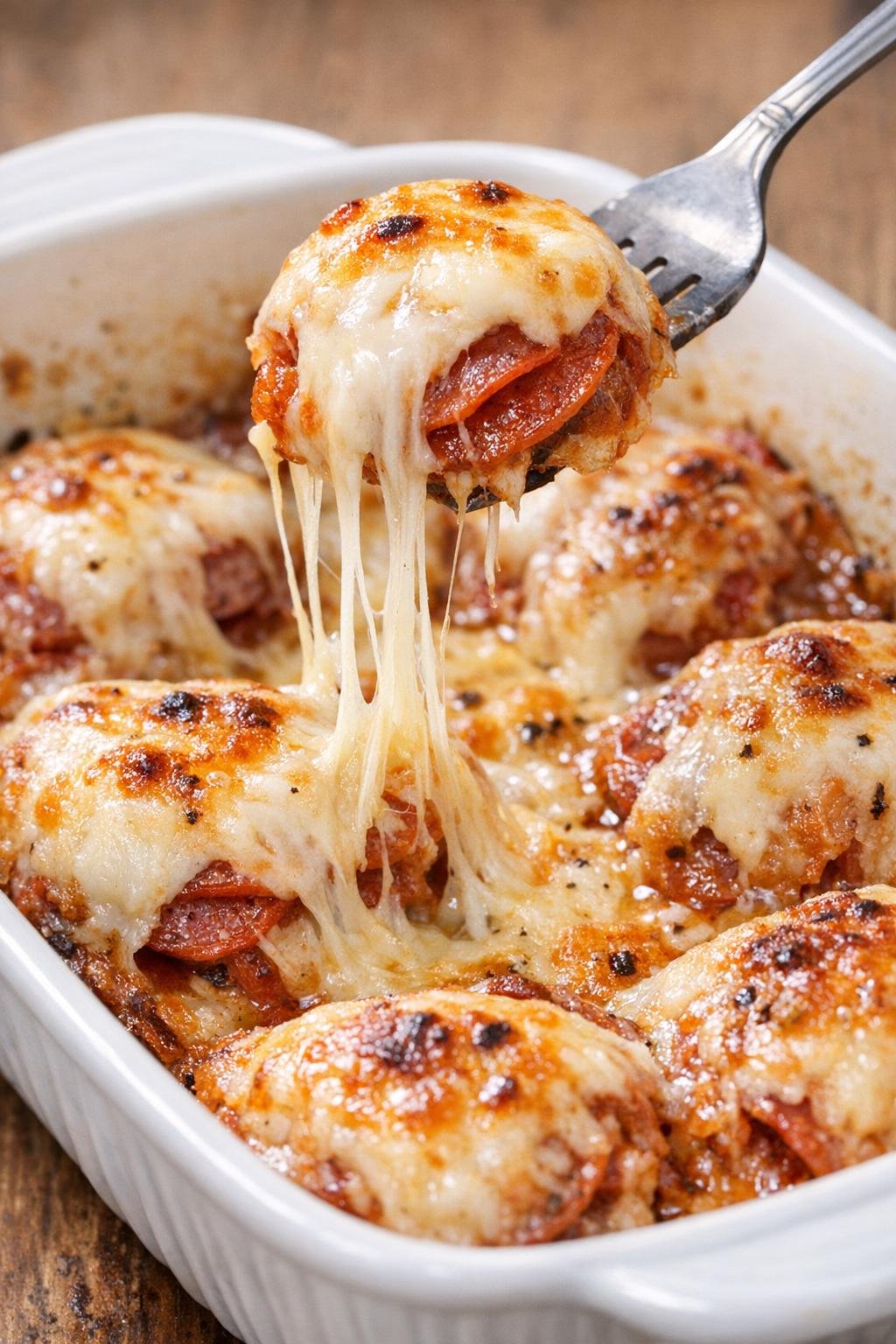Low carb pepperoni richmond bombs with melted cheese pull