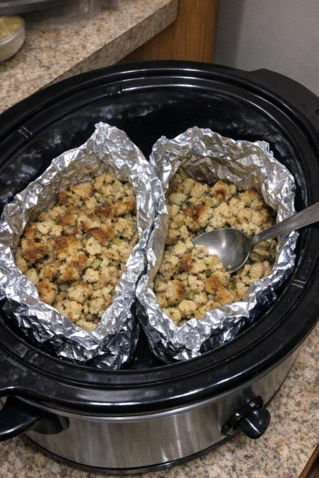 Foil-wrapped stuffing packets that keep a crisp top