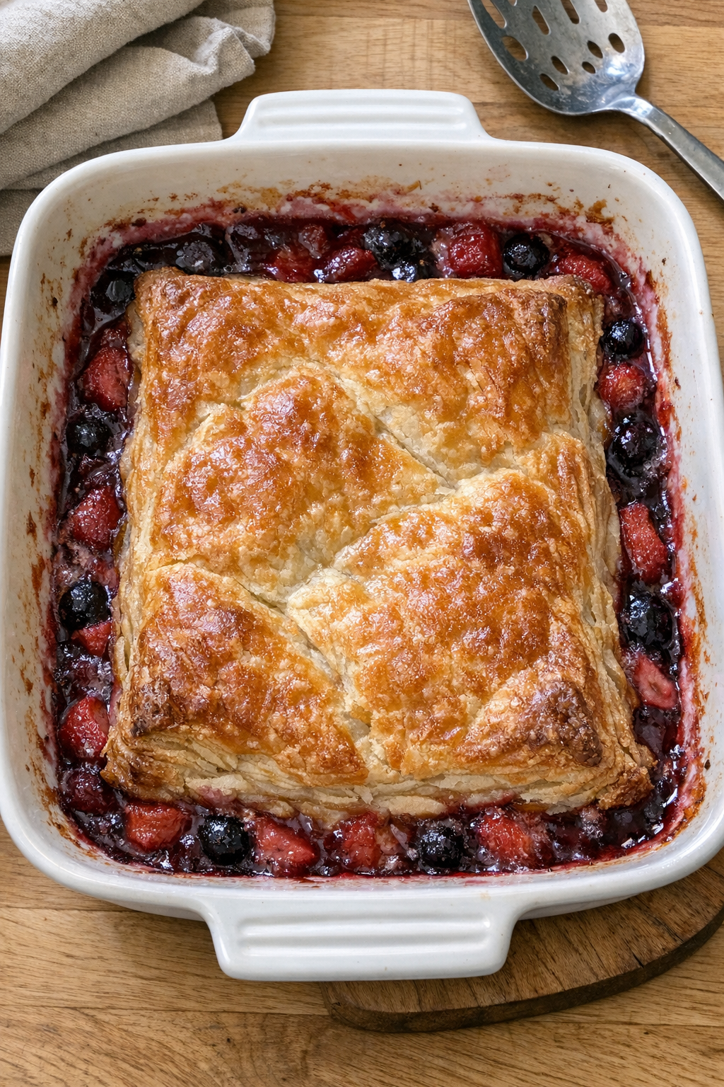 Finished baked puff pastry summer dessert
