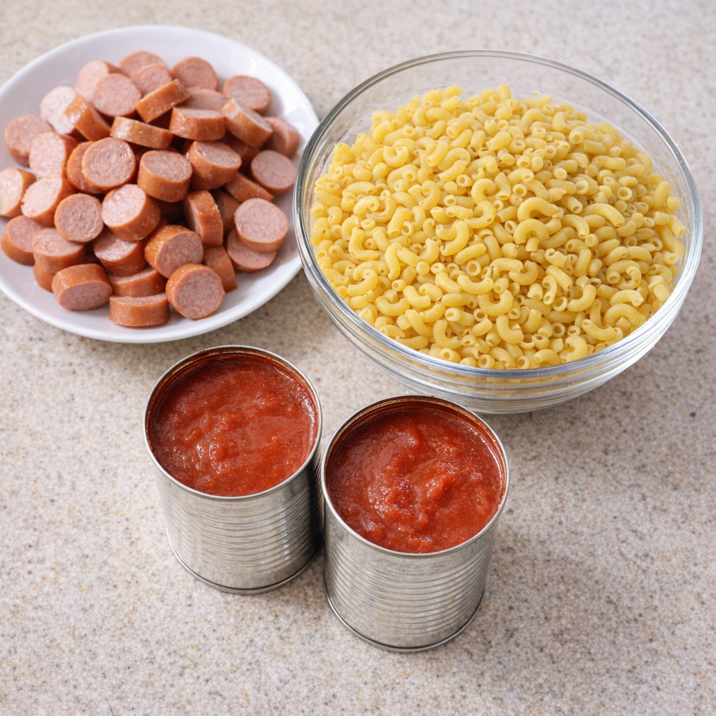 Simple three ingredients lined up on a kitchen counter