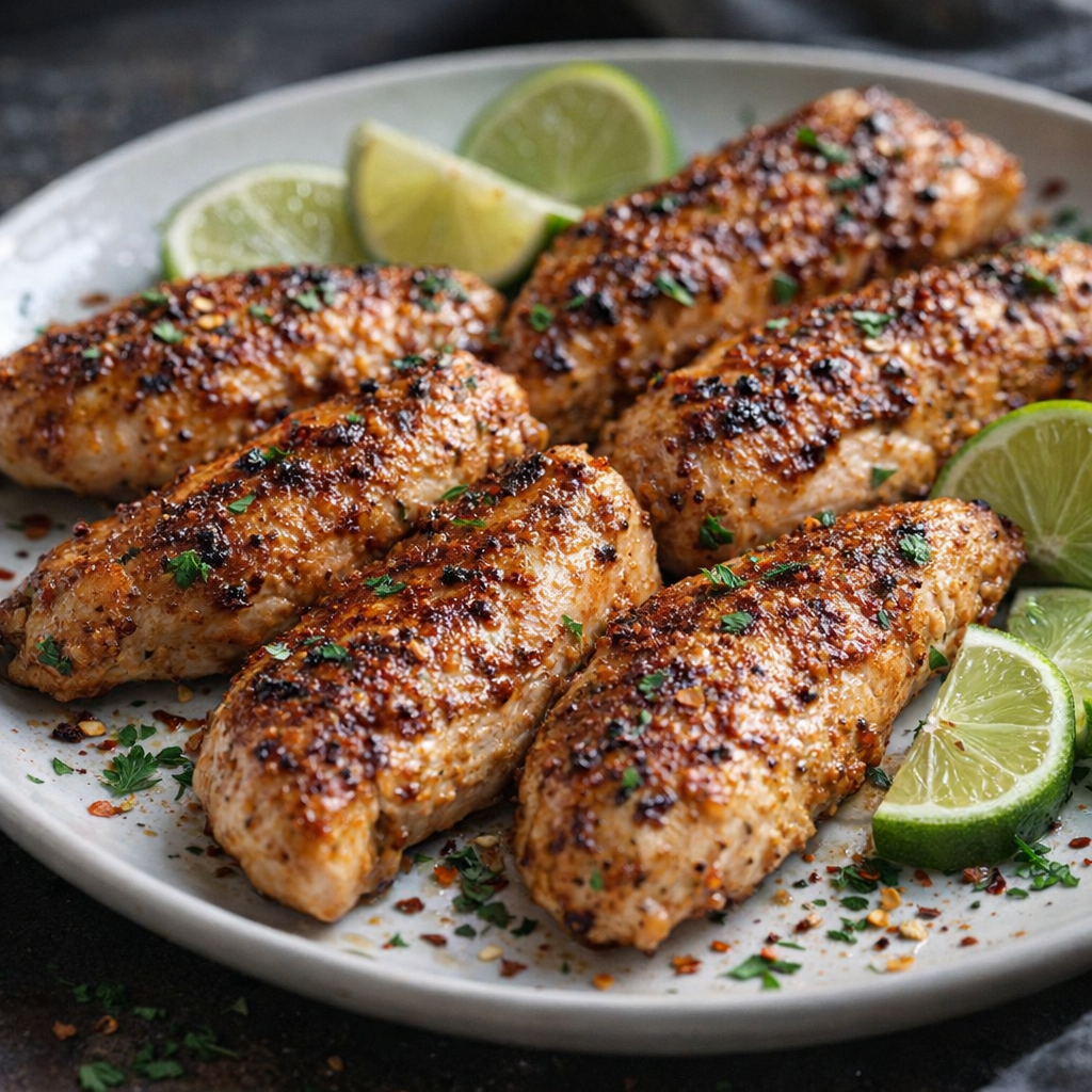 Seasoned chicken tenderloins with lime and spices