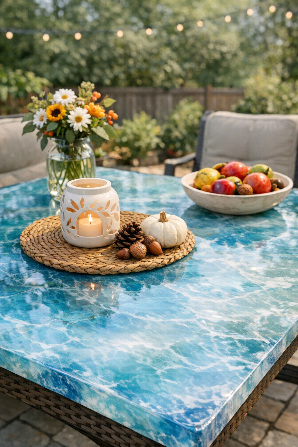 Finished faux glass Labor Day patio tabletop