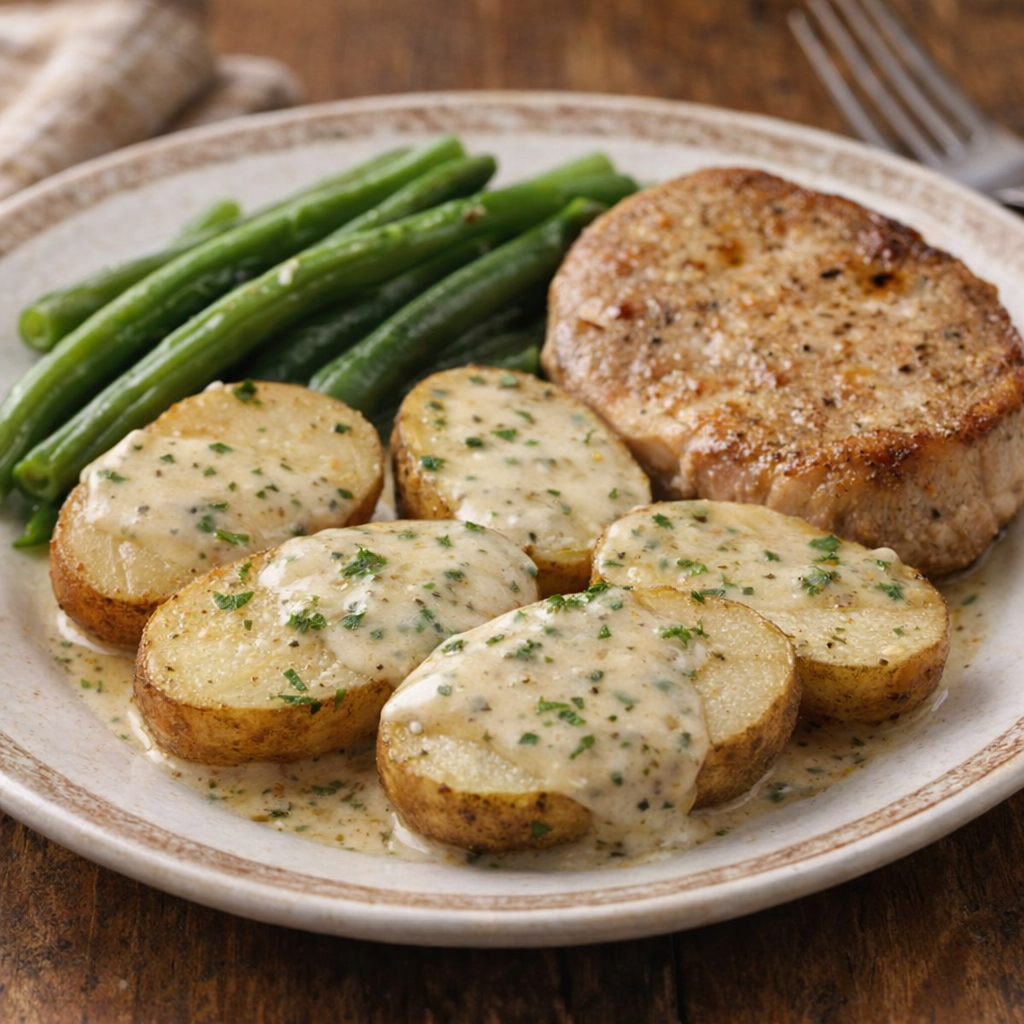 Slow cooker potatoes in a rustic kitchen