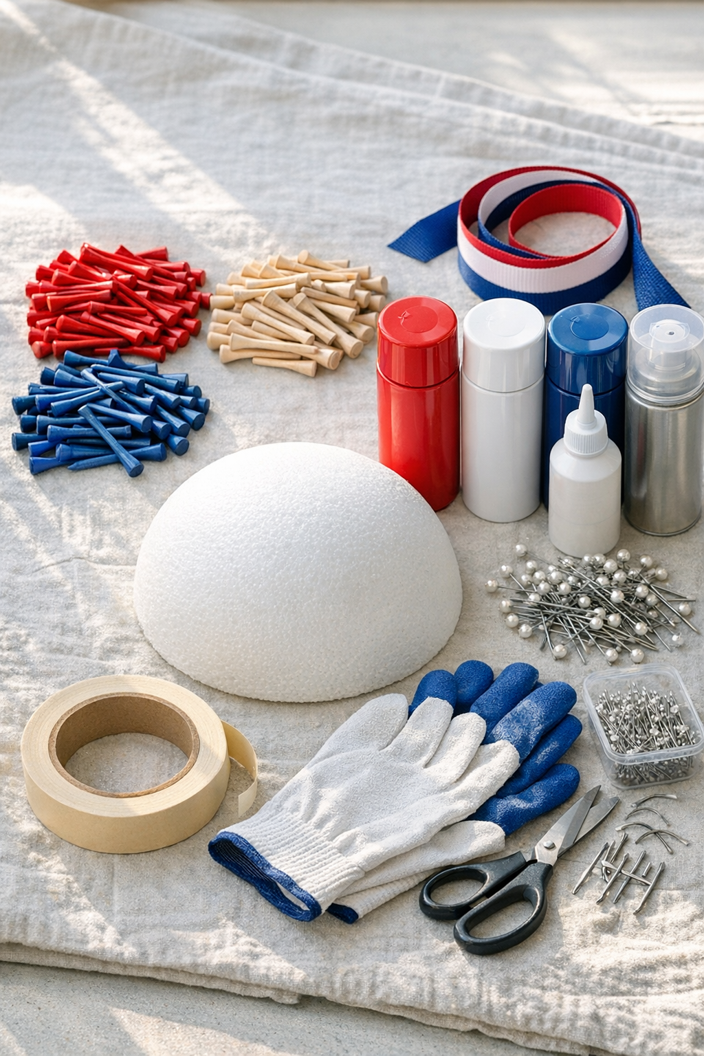 Materials for the patriotic firework door hanger laid out on a work surface