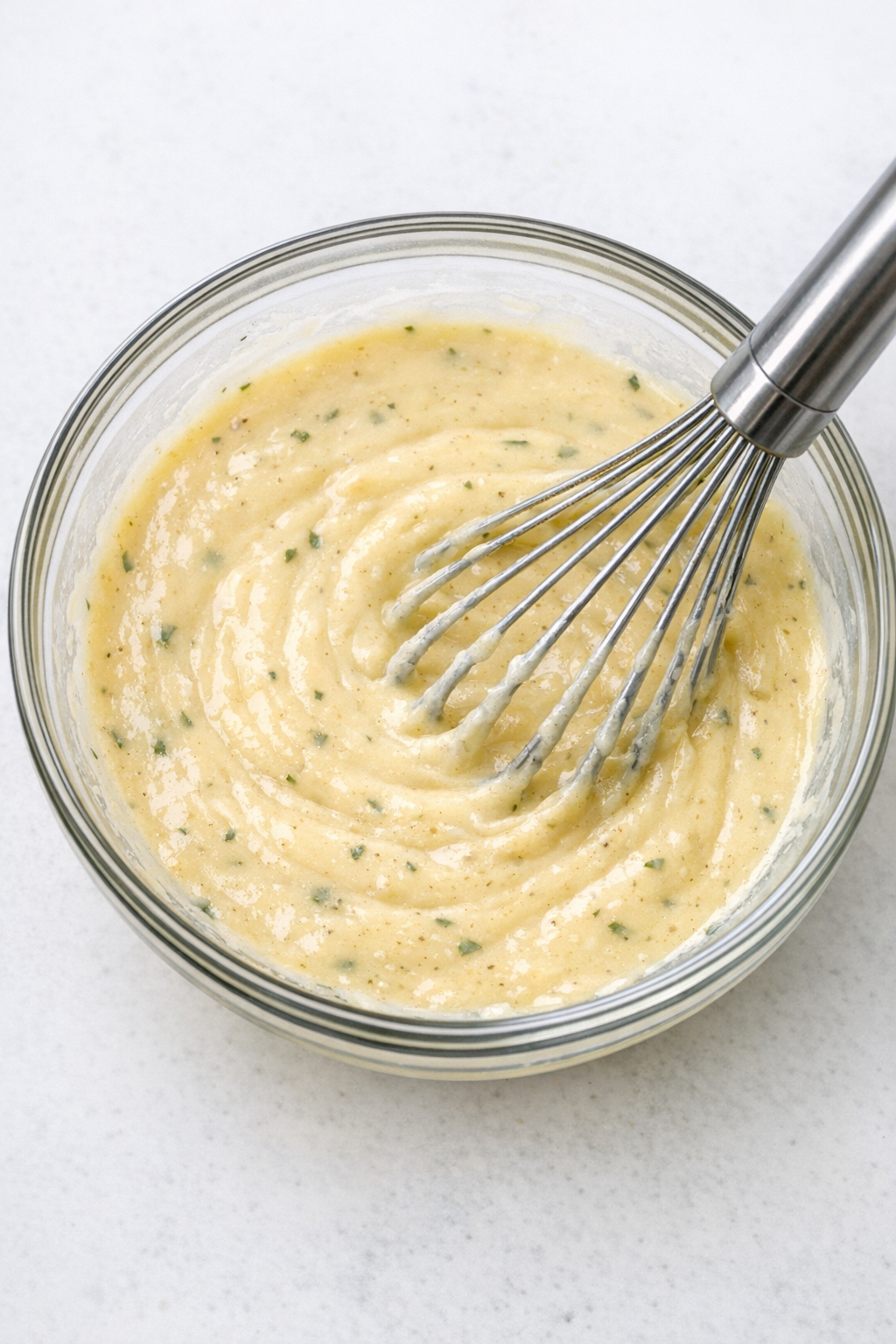 Creamy sauce being mixed in a bowl