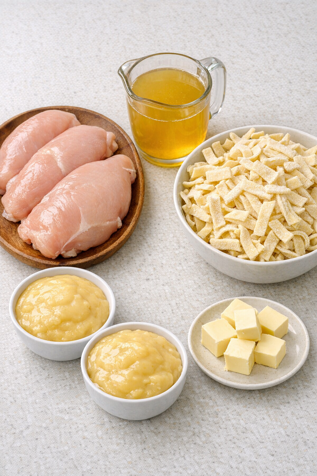 Main ingredients for Amish chicken noodle pot