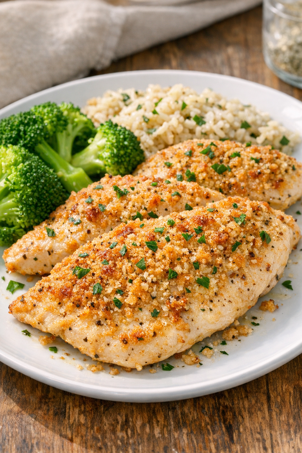 Baked chicken with a crisp breadcrumb topping