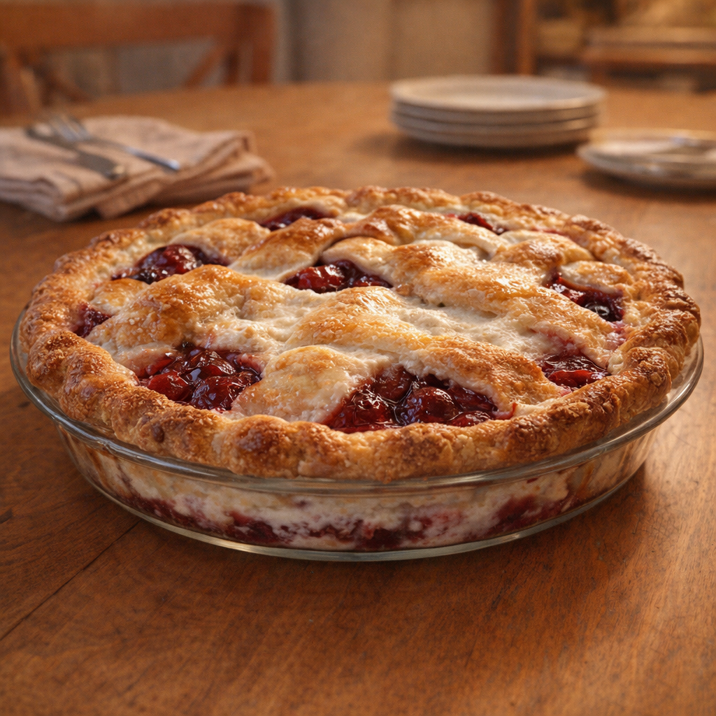 Cherry pie on a family table ready to serve