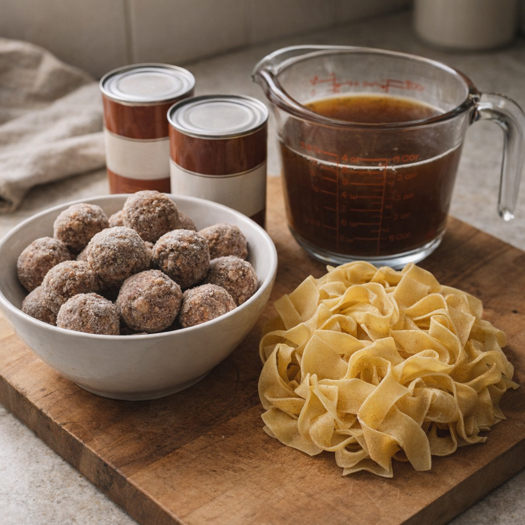 Simple ingredients for Amish meatball noodles