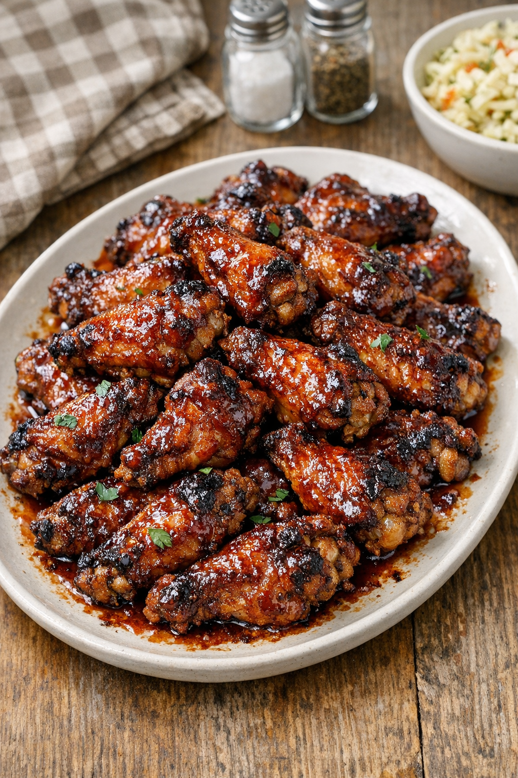 Finished glazed sparkler chicken wingettes on a platter