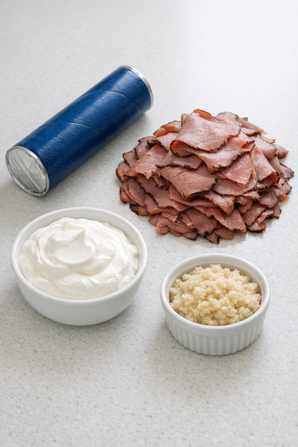 Main ingredients for beef horseradish squares