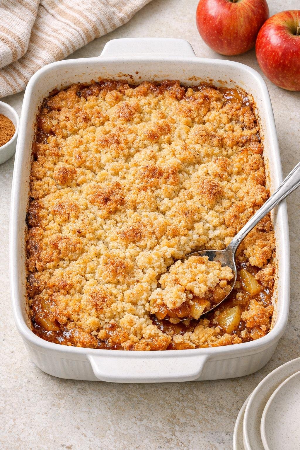 Finished autumn dump cake in casserole dish