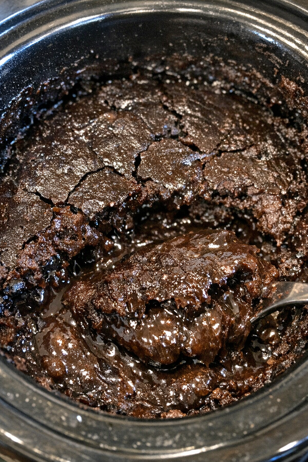Slow cooker fudge with dark glossy surface
