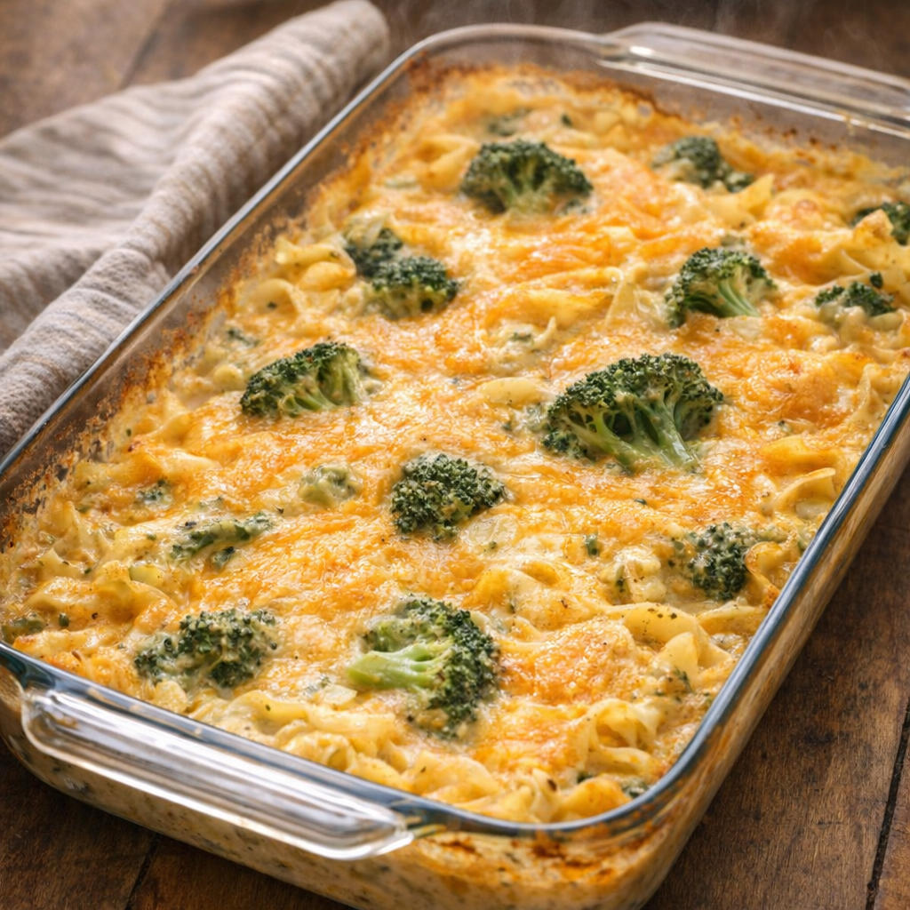 Hot casserole with melted cheese resting before serving