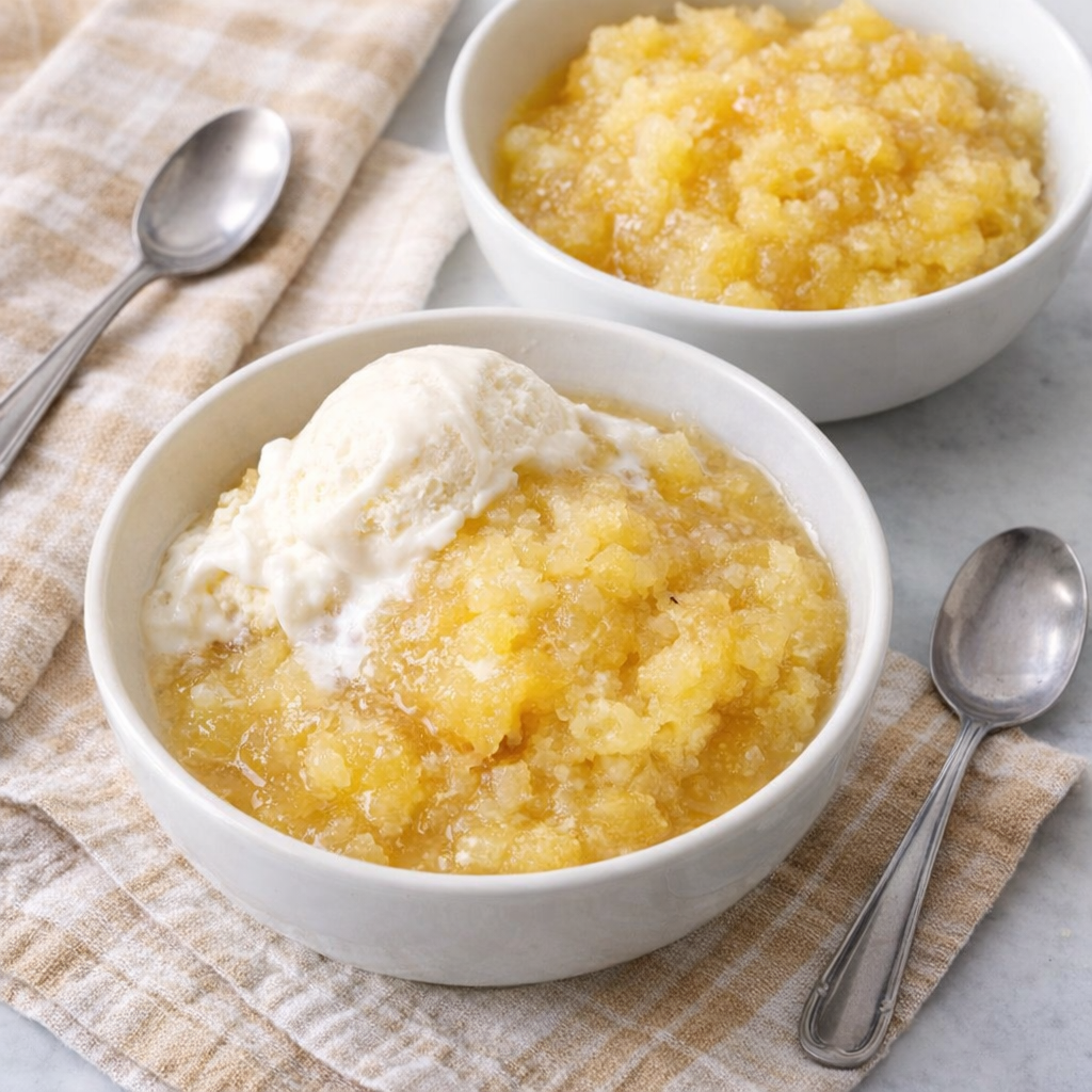 Slow cooker pineapple pudding cake in serving bowls