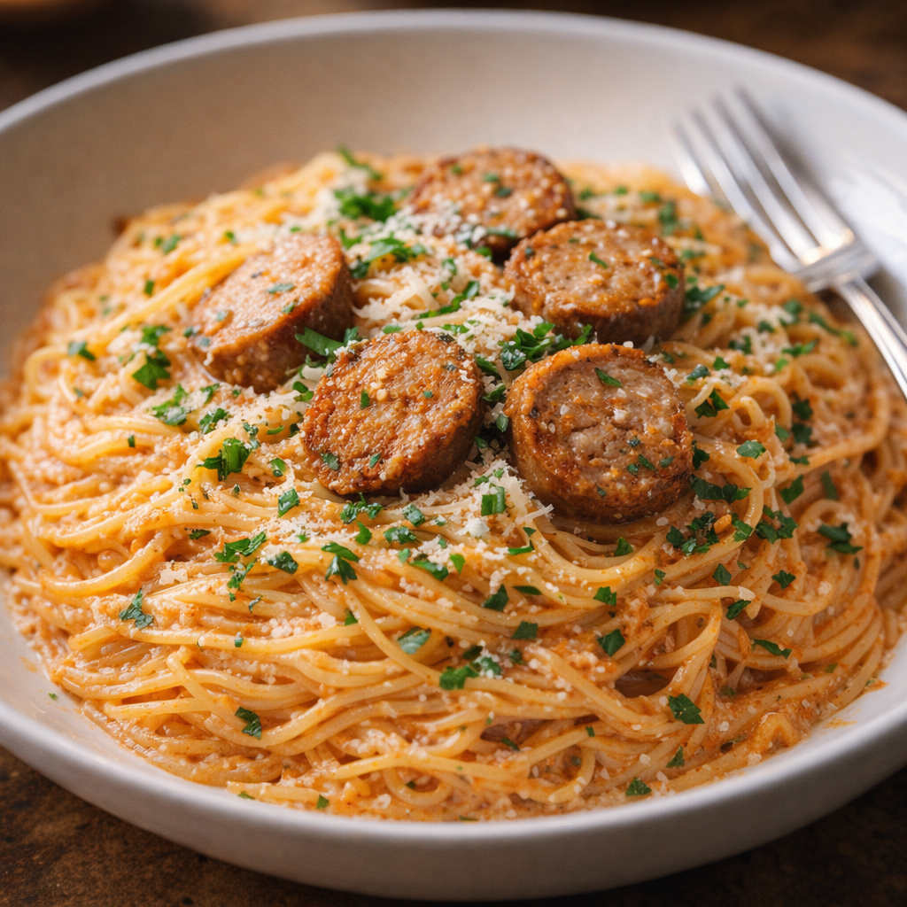 Slow cooker angel hair with sausage variation