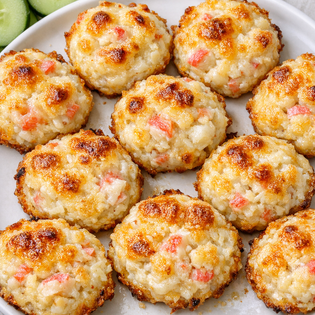 Baked crab cream cheese bites with golden tops