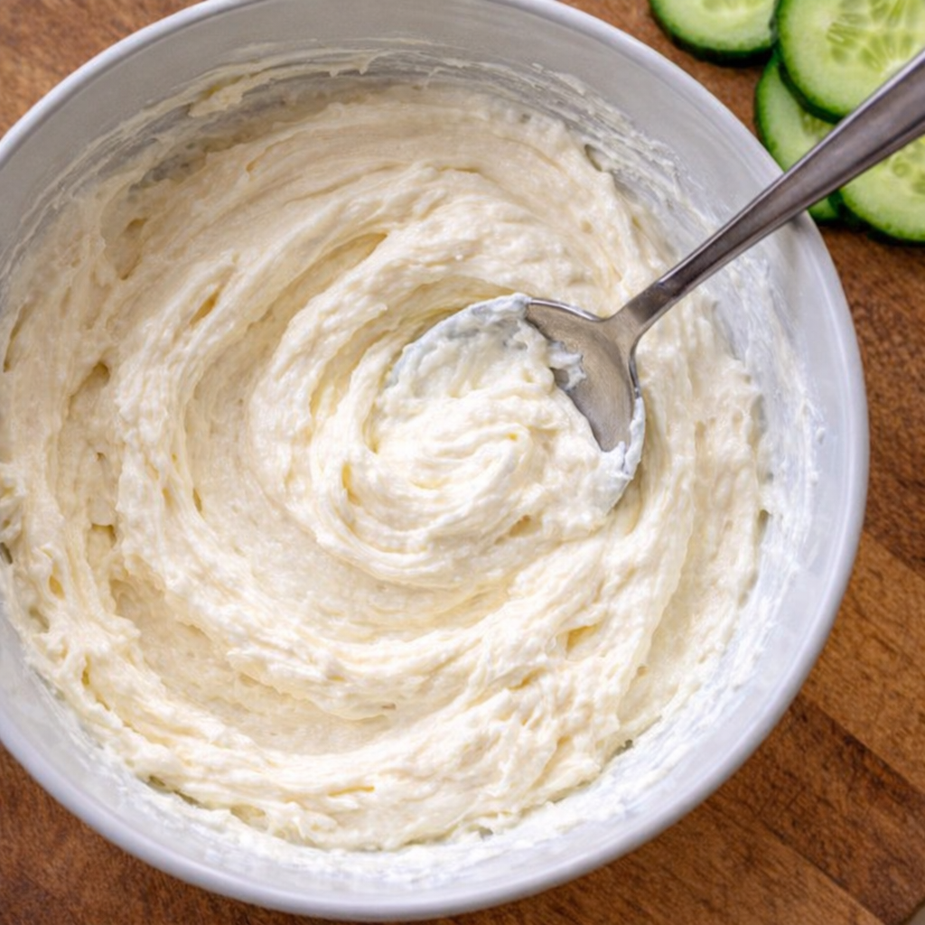 Cream cheese spread being mixed until smooth
