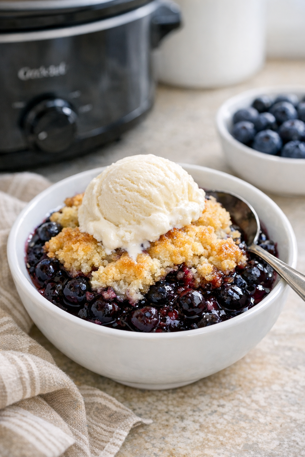 Finished blueberry dessert in a bowl