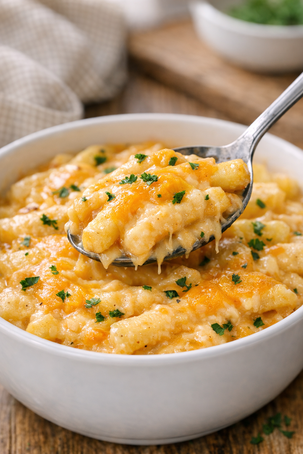 Finished creamy slow cooker cheesy potatoes