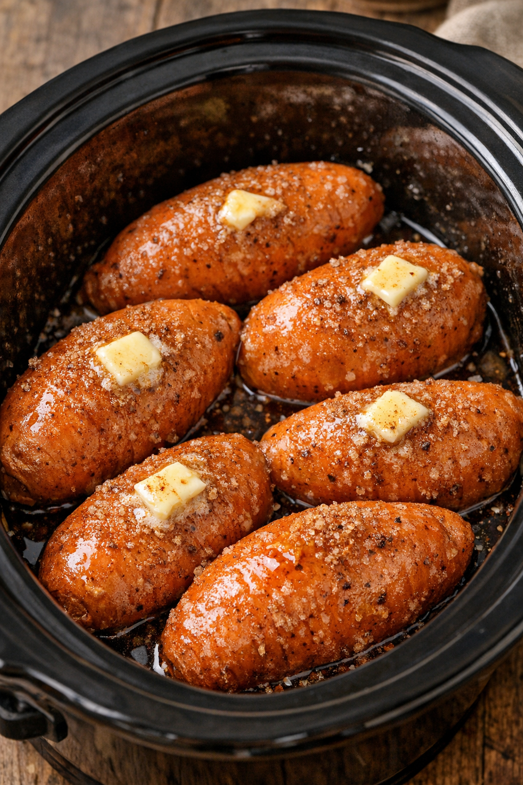 Tender sweet potatoes finished cooking in slow cooker