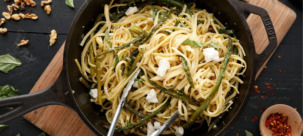 Vegetarian Lemon Feta Linguine With Asparagus Recipe and Video