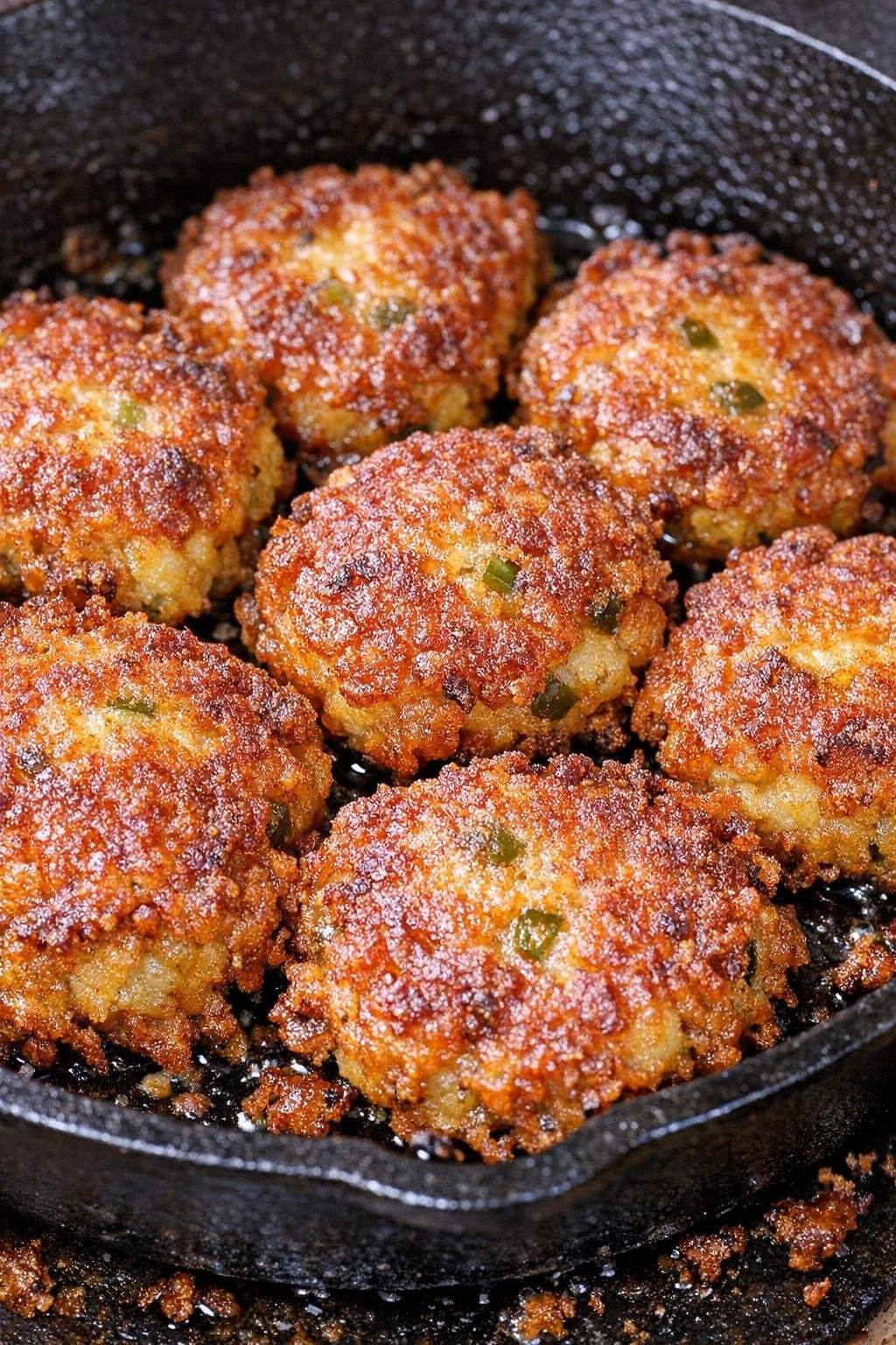 Southern 4-ingredient spicy cheddar fritters in a cast iron skillet