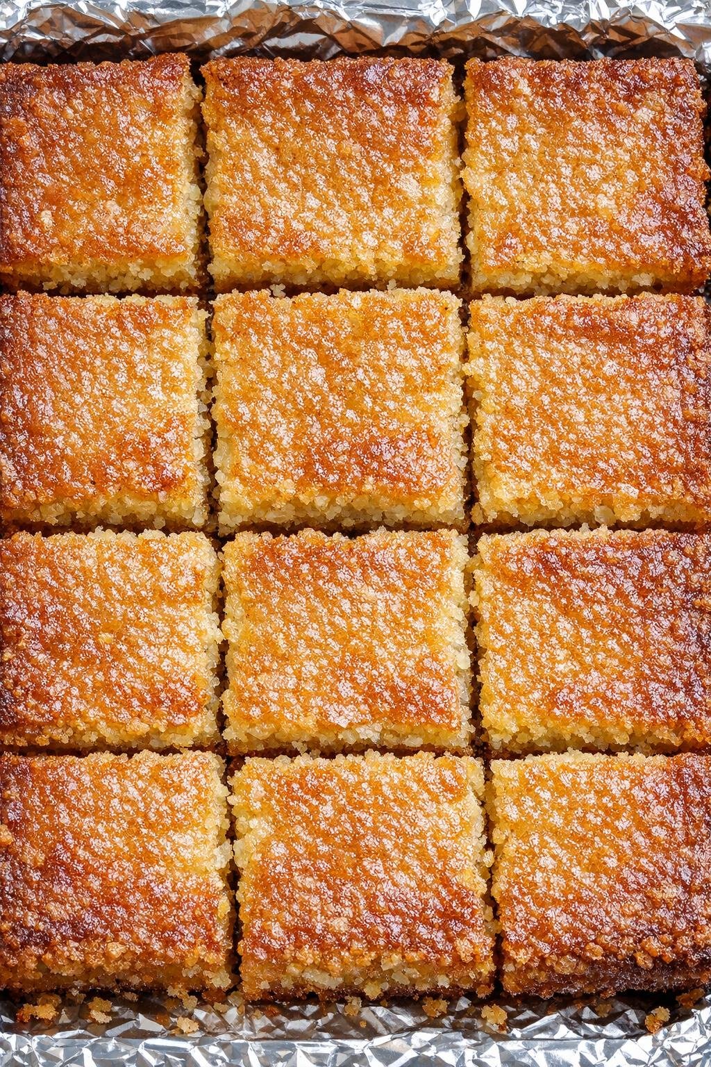 Southern 3-ingredient golden homestyle squares on a foil-lined baking tray
