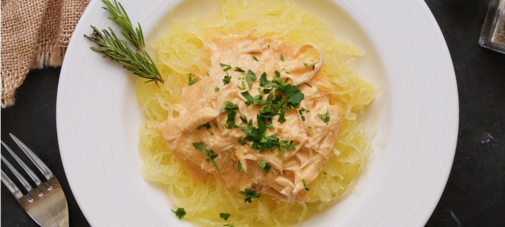 Instant Pot Spaghetti Squash Buffalo Chicken Recipe and Video