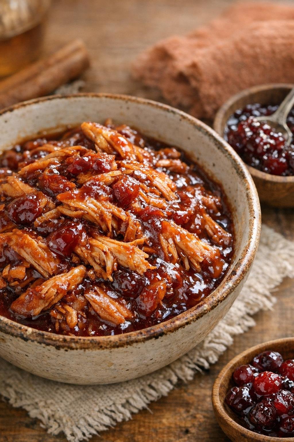 Zoetere variant van geraspte kip met cranberrysmaak