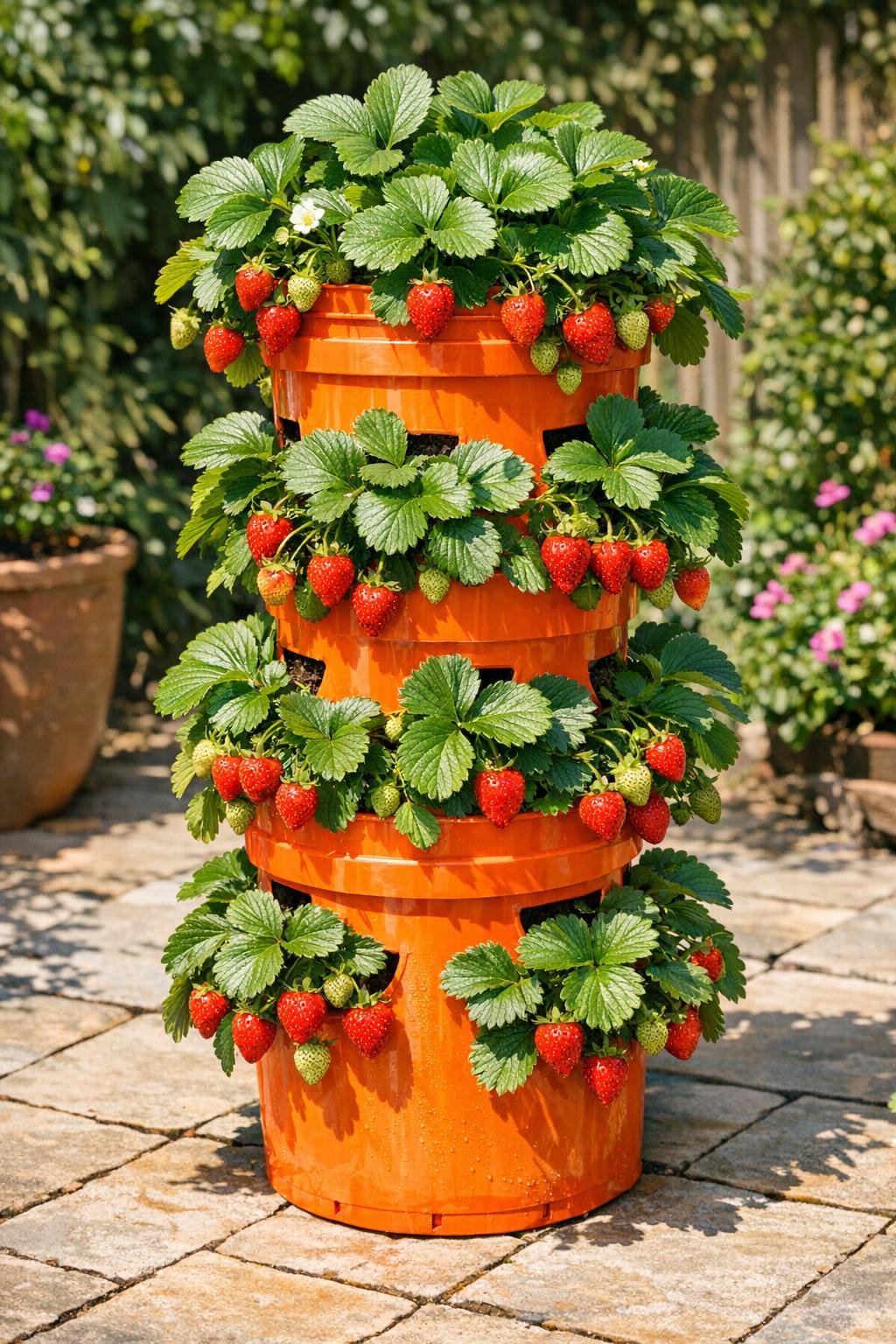 Finished stacked bucket strawberry tower planter