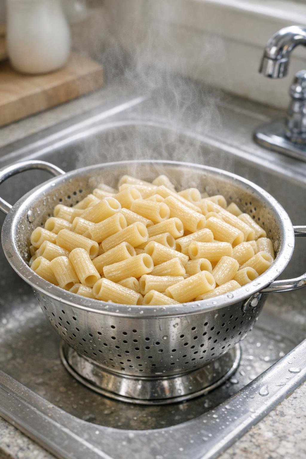 Tubular pasta just cooked and drained