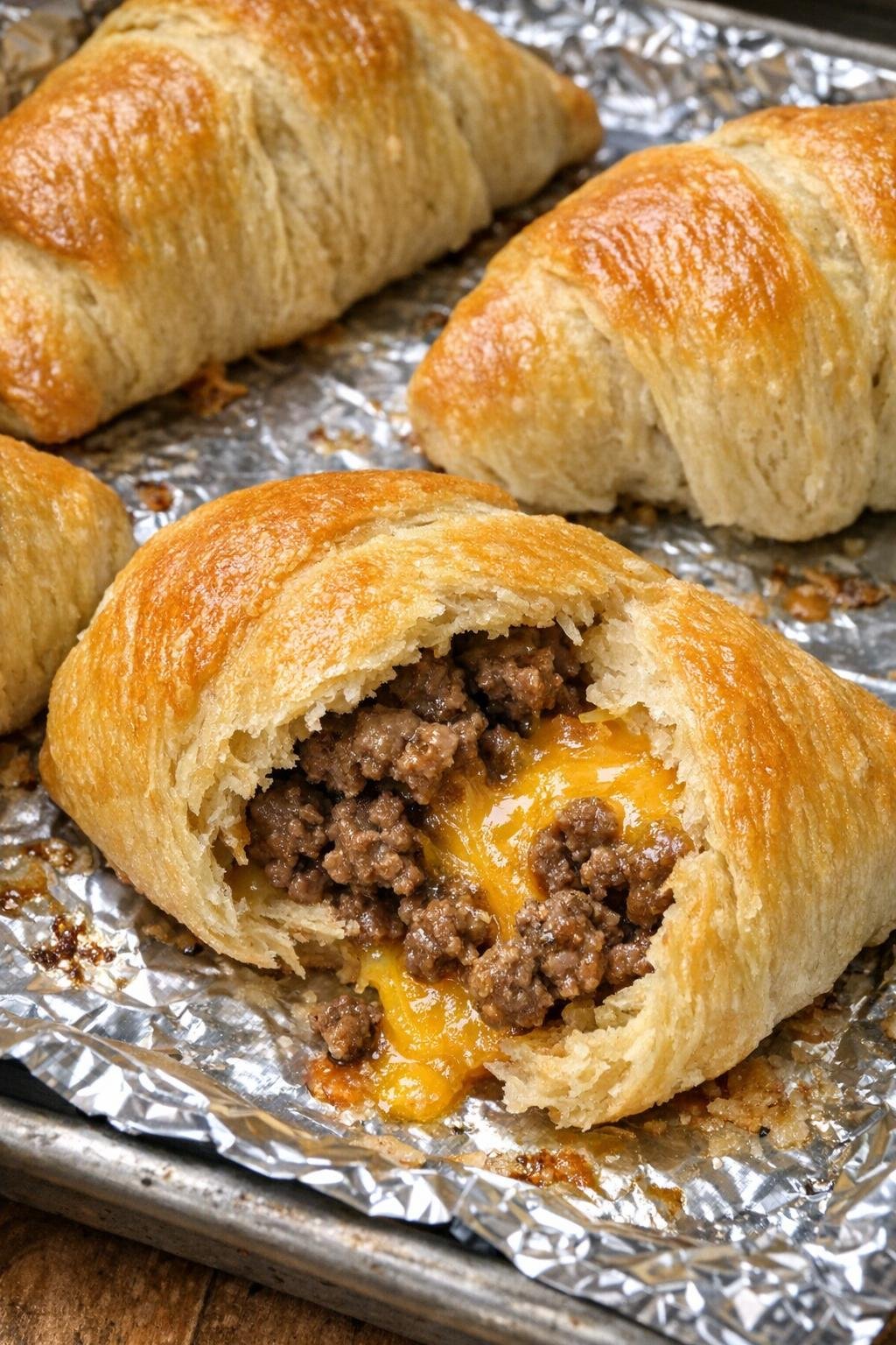 Oven baked beef crescent pockets fresh from the oven