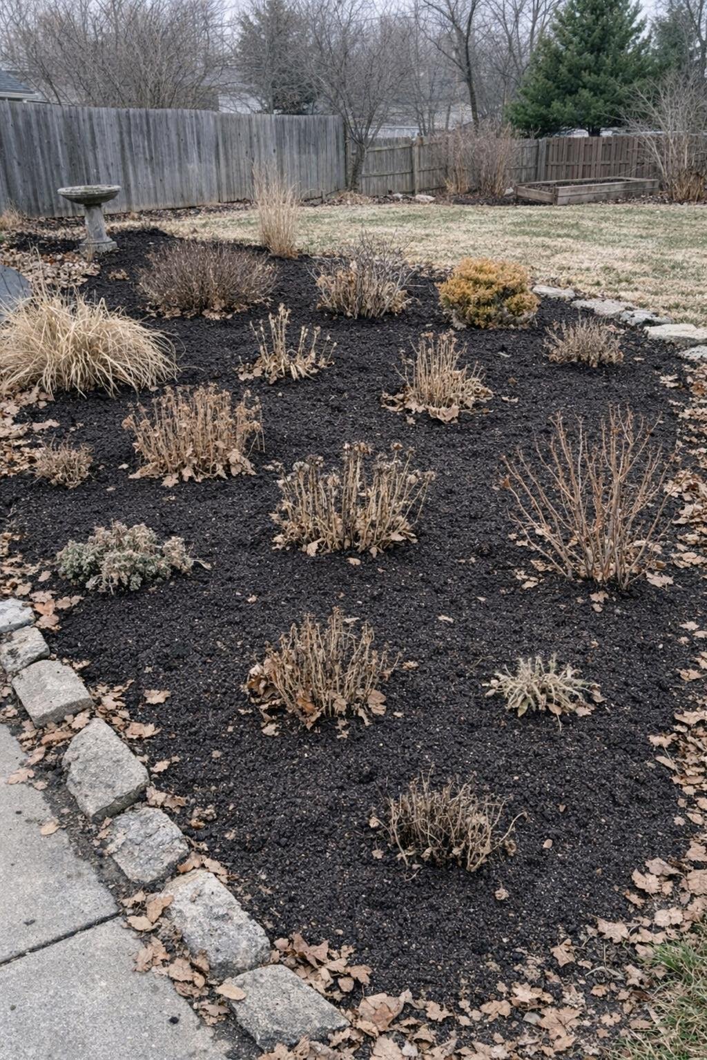 Garden bed top-dressed lightly with compost instead of fertilizer