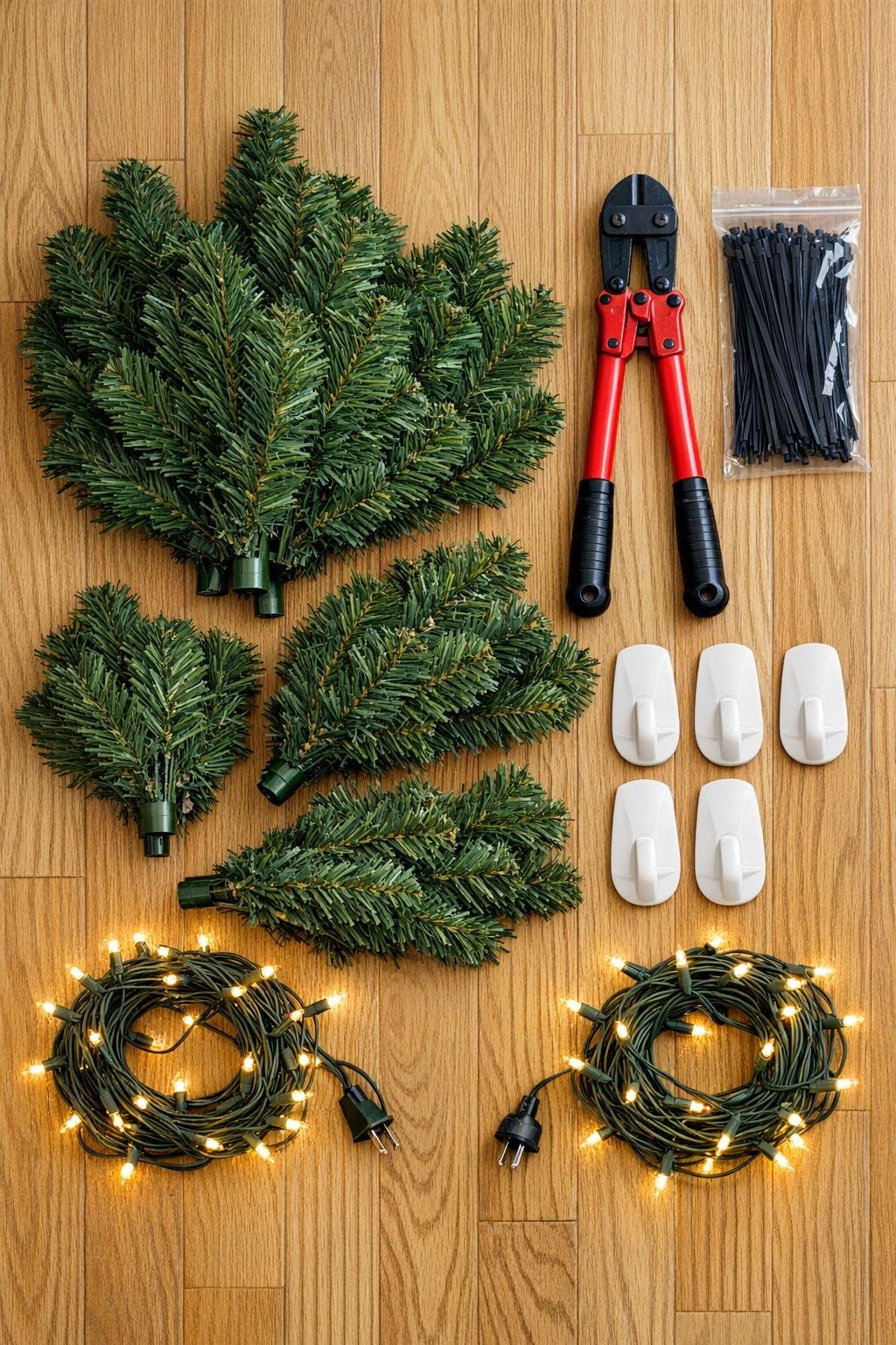 Materials for making a flat-back wall-mounted tree