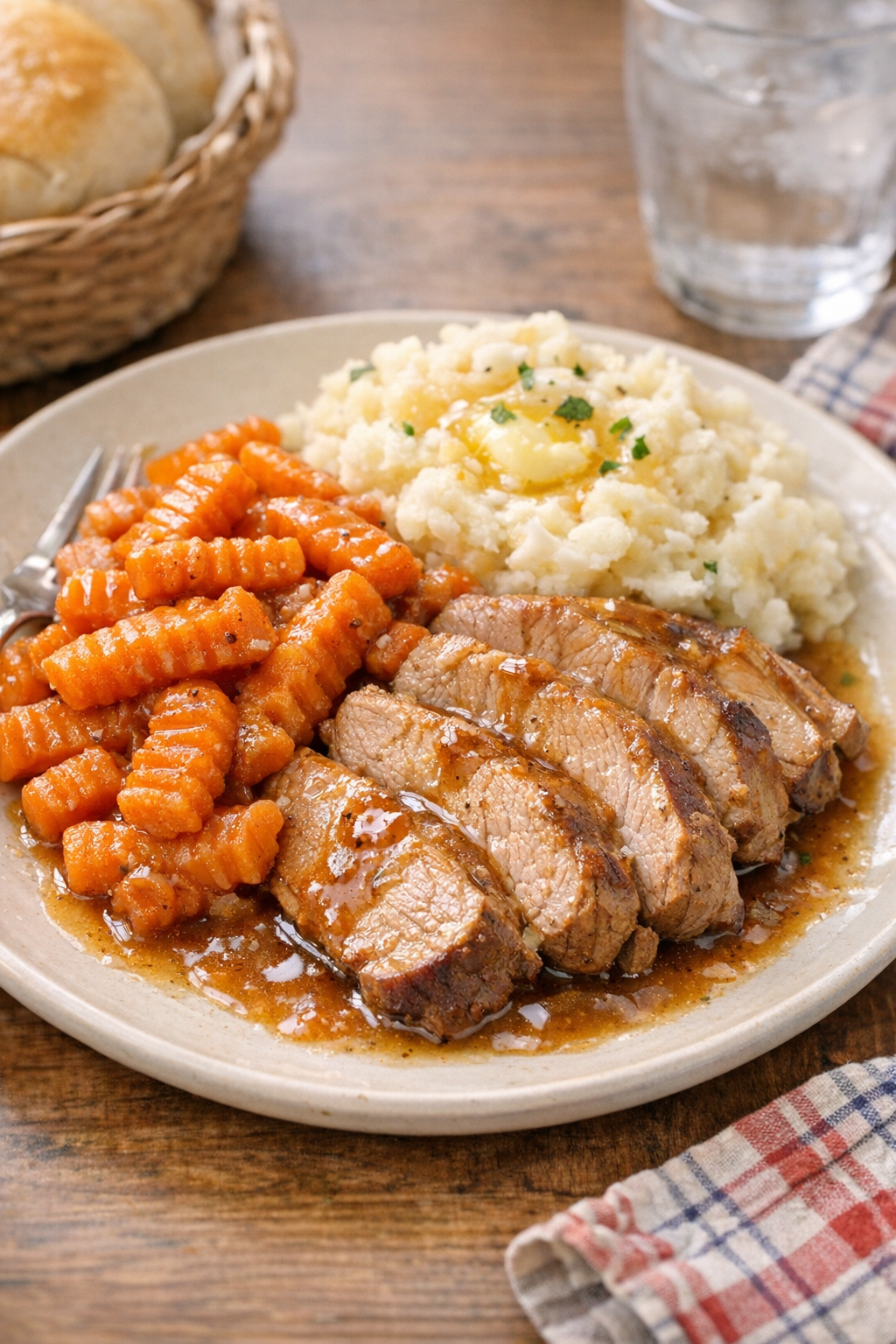 Finished vintage carrot pork plated for serving