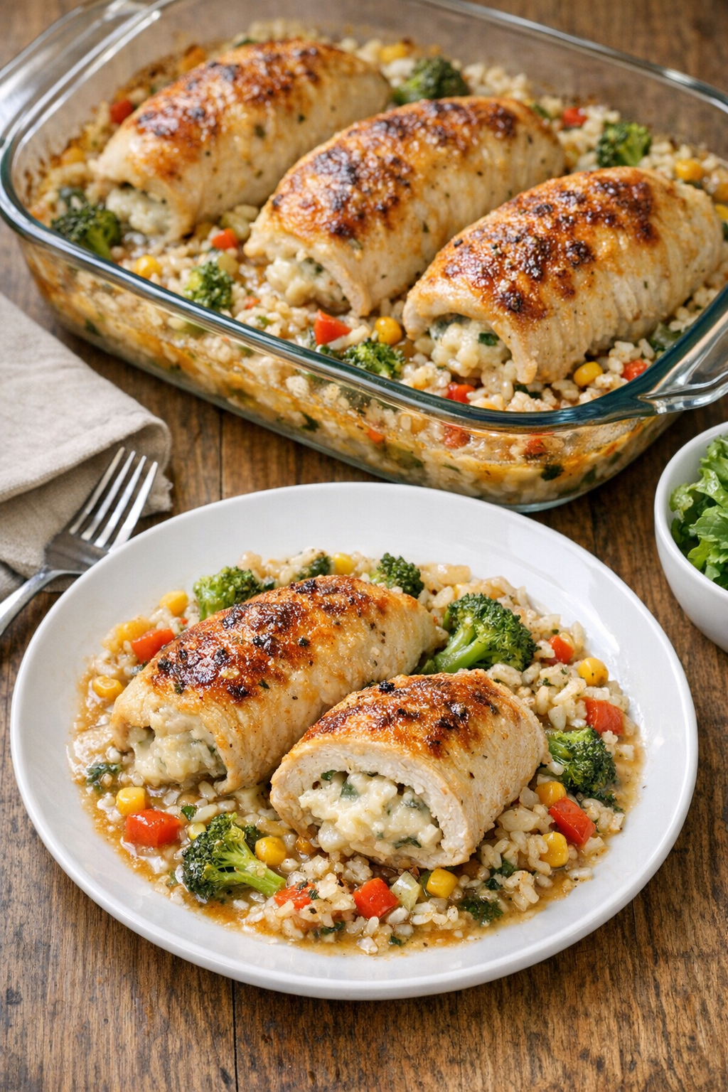 Finished baked stuffed chicken casserole