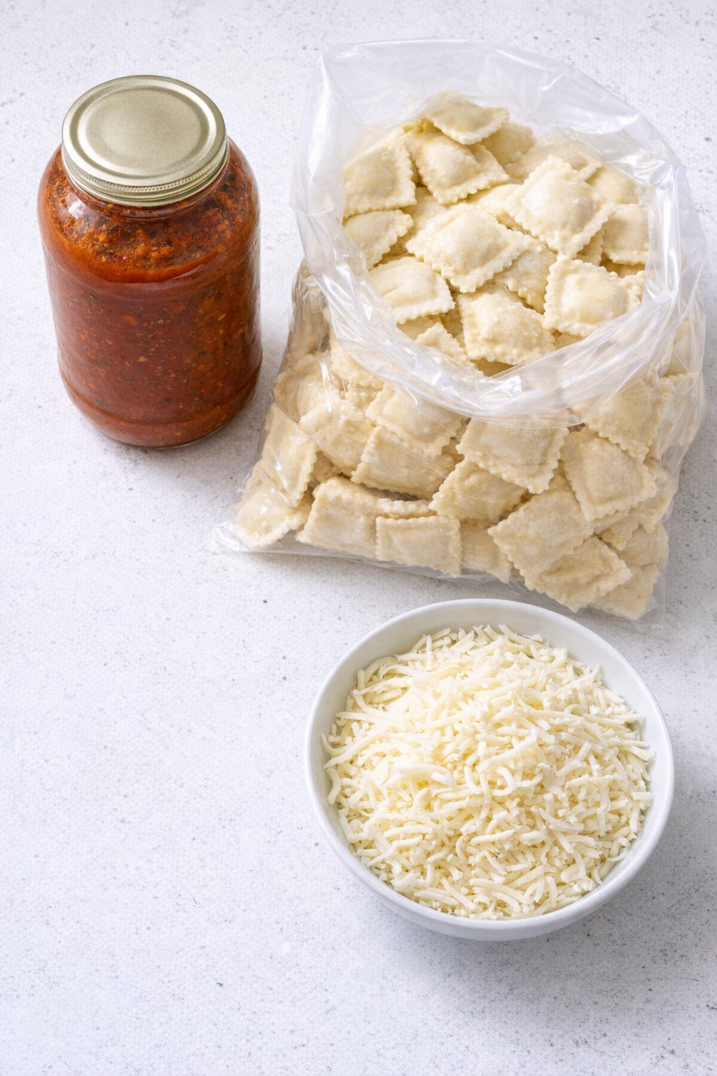 Three simple ingredients for cheesy ravioli